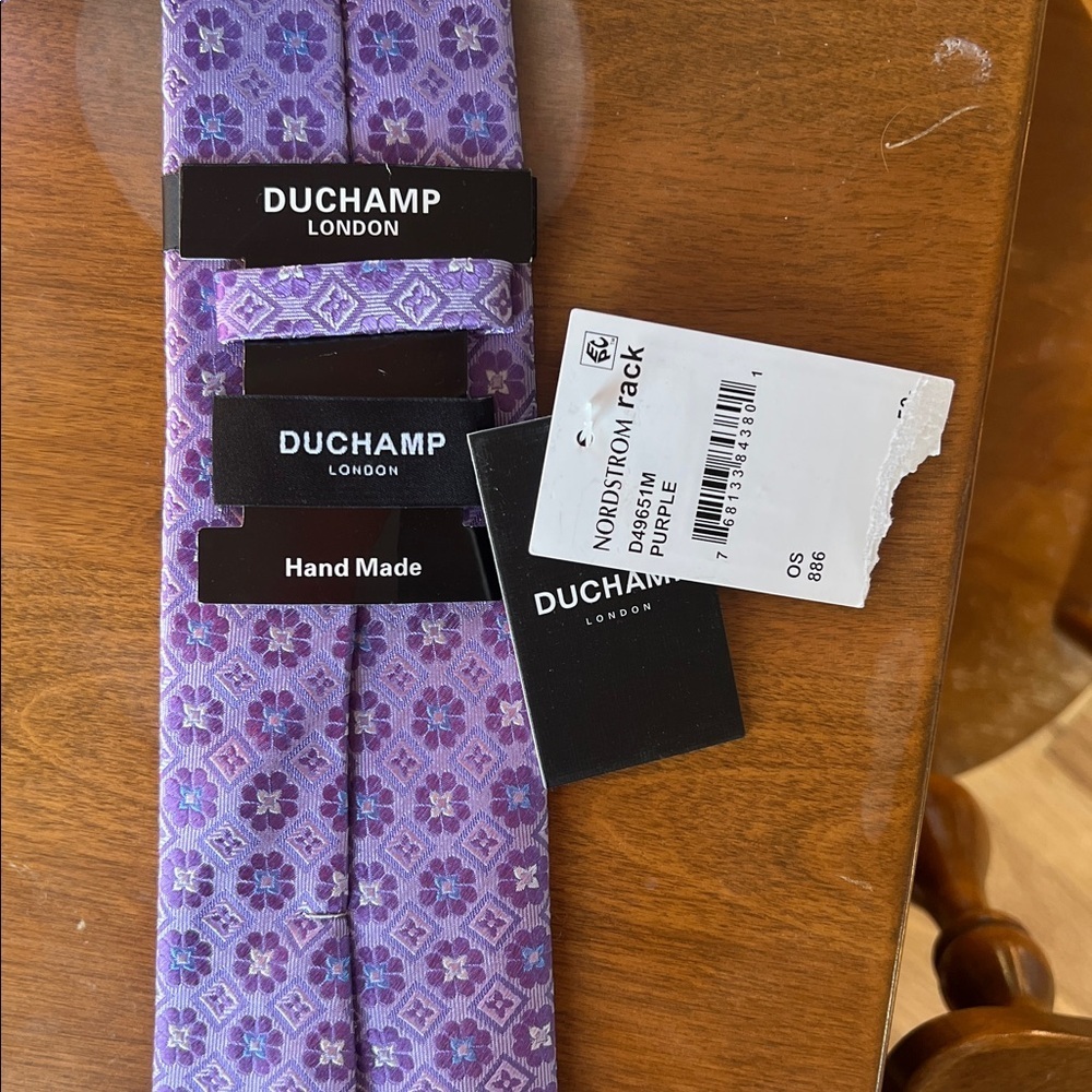 Duchamp London Geometric Purple Men's Tie - Picture 3 of 3